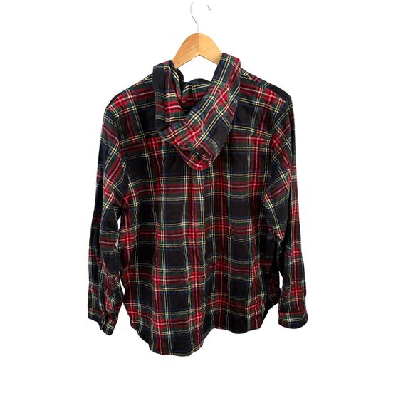L.L.Bean Scotch Plaid Flannel Shirt Relaxed Zip Hoodie - Picture 3 of 4